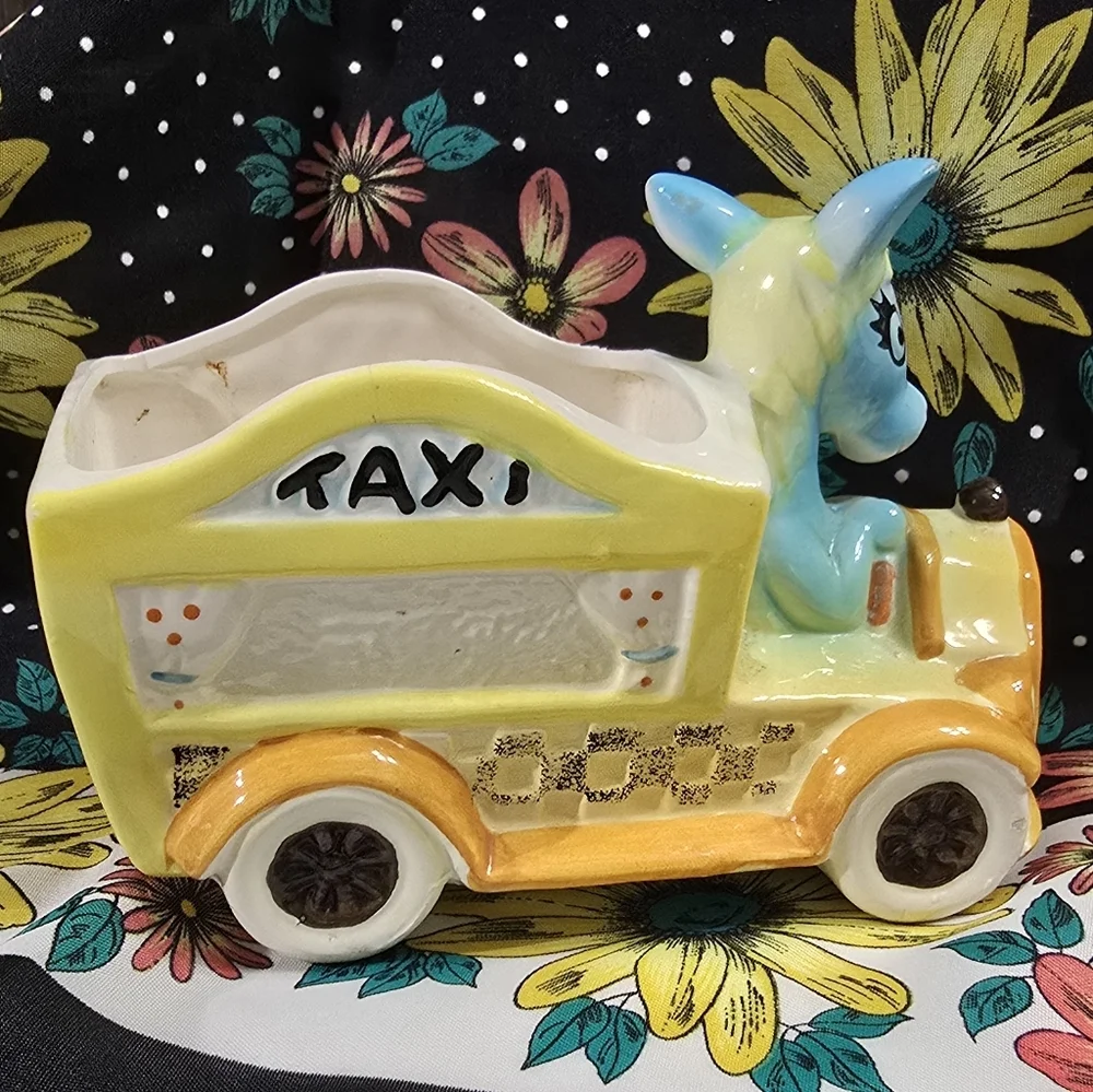 Japan Donkey Taxi Ceramic Vintage Planter Home Decor Accent